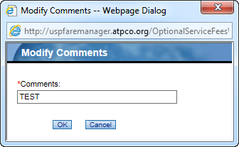 Modify Comments pop-up dialog box