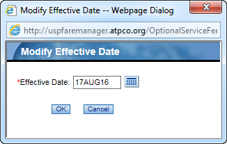 Modify Effective Date pop-up dialog box